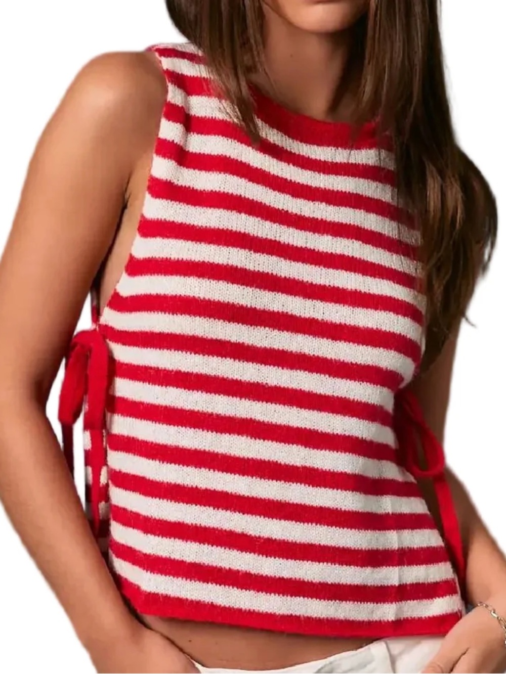 Red and White Striped Knit Tank Top NWOT